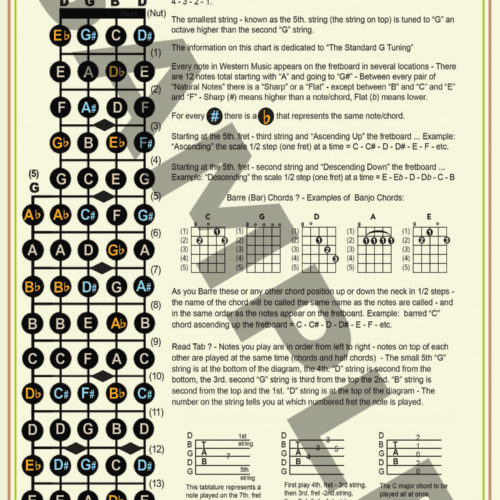 Banjo Fret Board, Tuning & General Info Posters