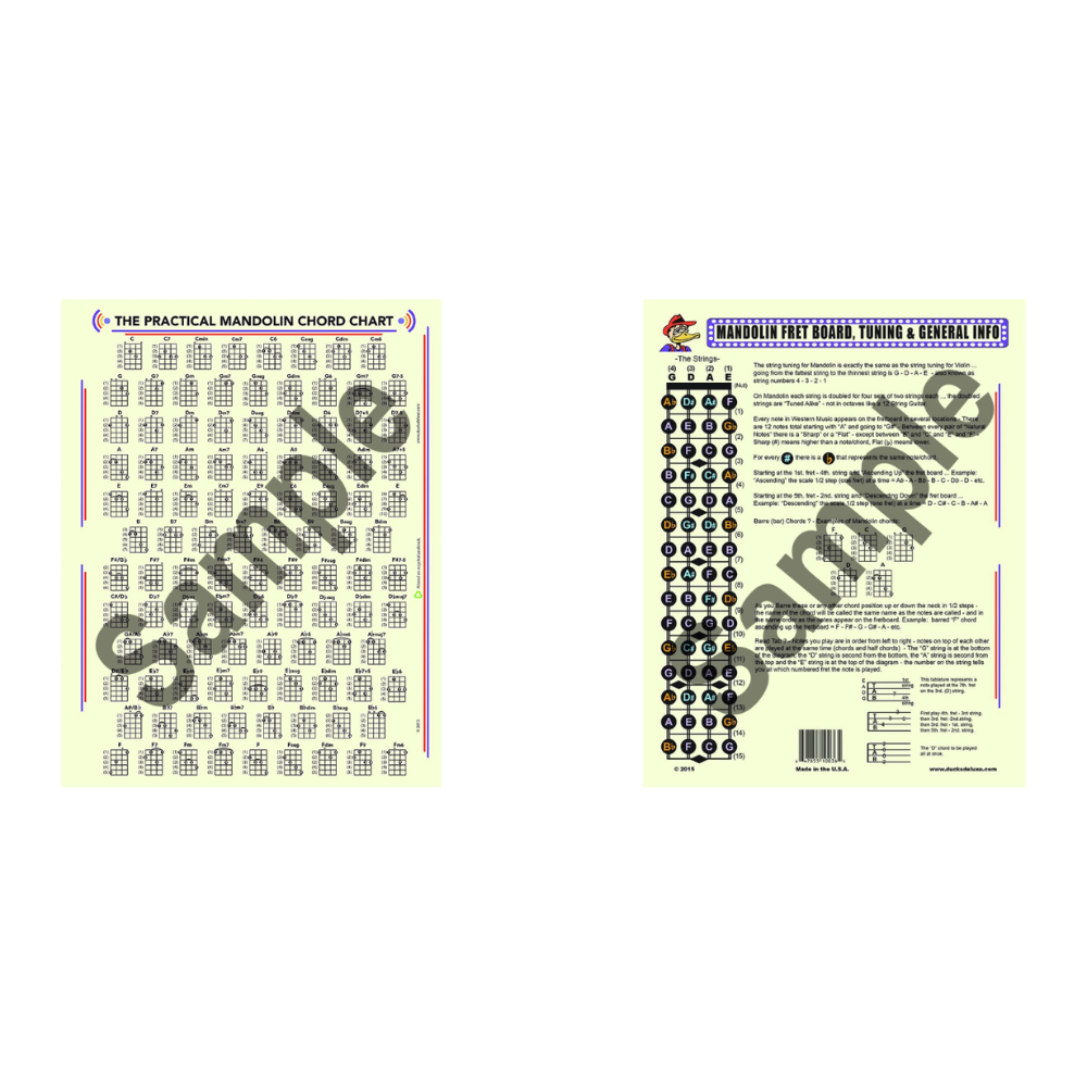 The 8 1/2” x 11” Notebook Size Practical Mandolin Chord and Fretboard Chart