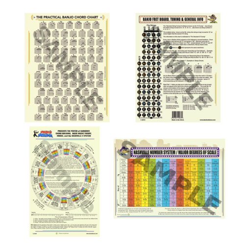Both The 8 1/2” x 11” Notebook Size Practical Banjo Chord and Fretboard Chart and Chart of Harmony, Chord Building and Music Theory Equations – Screaming Deal